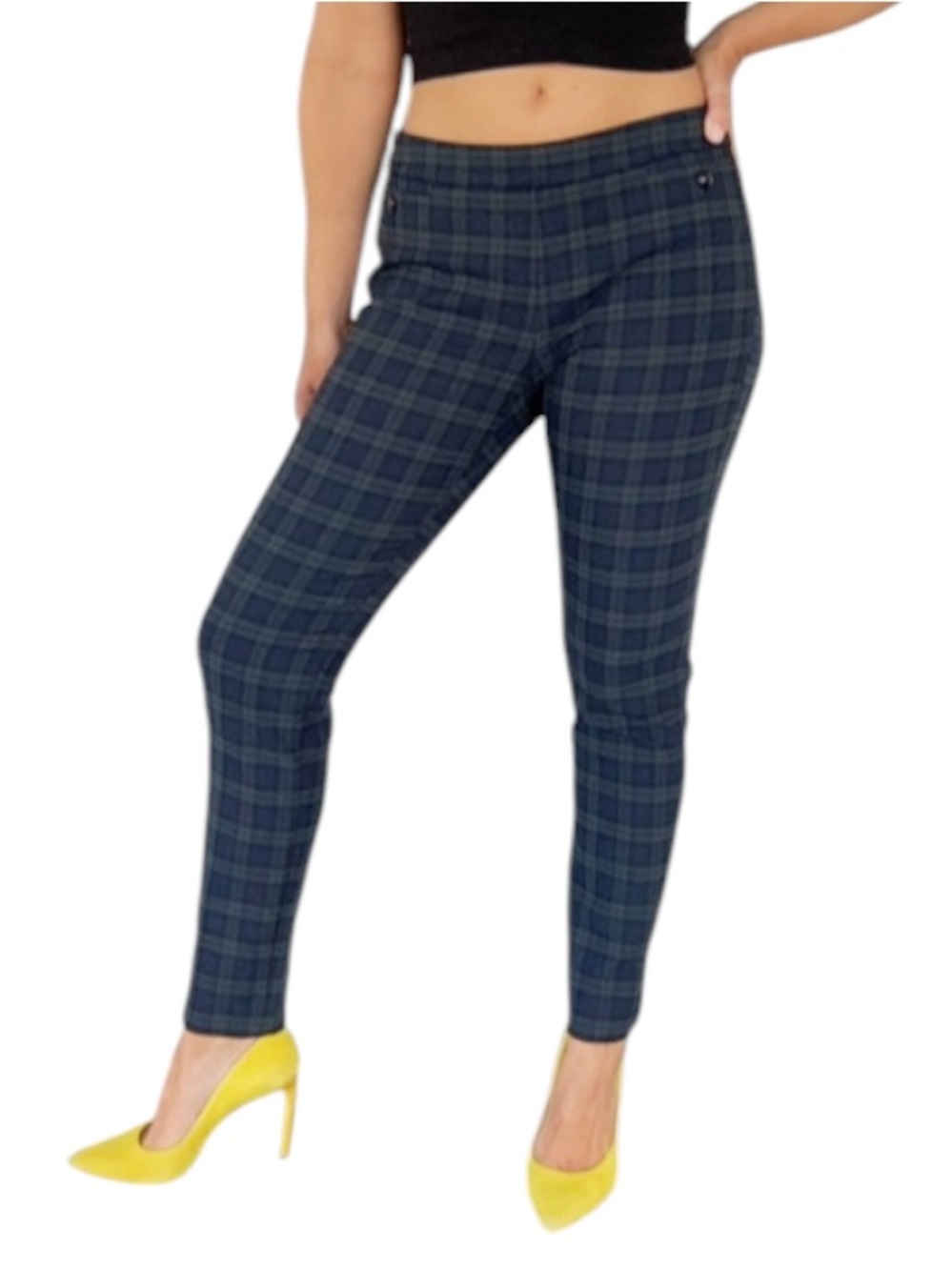 Banana Republic Sloan green blue plaid print mid rise skinny pants size 2